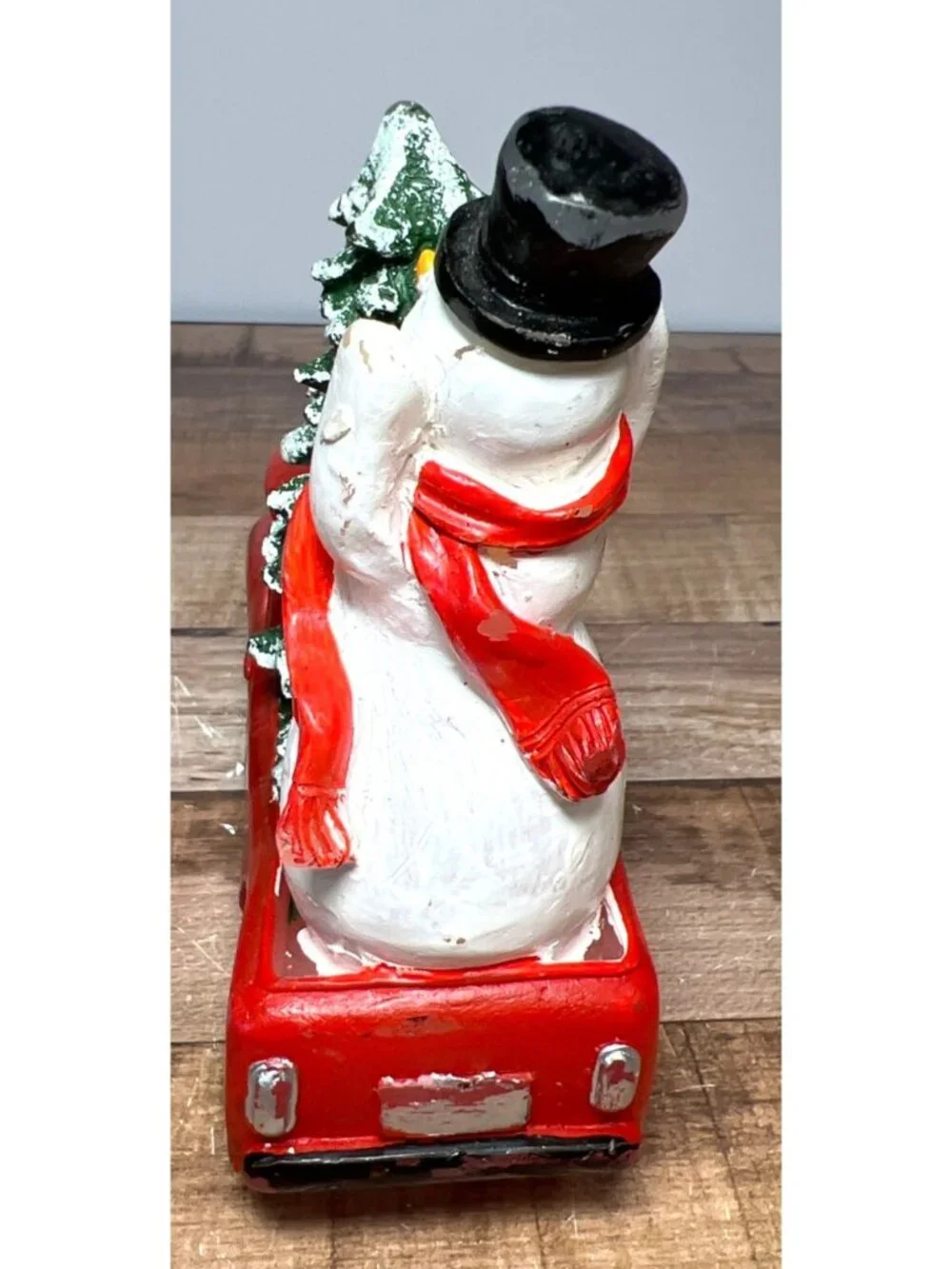Vintage Red Truck Candle With Snowman & Christmas Tree